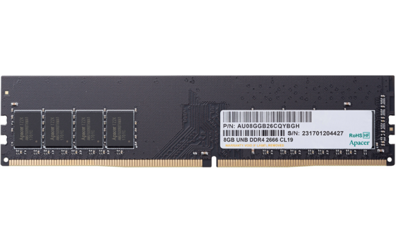 Apacer  DDR4   8GB  2666MHz UDIMM (PC4-21300) CL19 1.2V (Retail) 1024*8(AU08GGB26CQYBGH / EL.08G2V.GNH)
